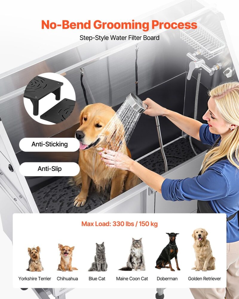 50 Inch Dog Grooming Bath Tub Stainless Steel W Ramp Water Filter