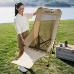 Adjustable 4-Position Reclining Camping Chair With Footrest, Breathable Honeycomb Mesh High Back Foldable Lawn Lounge Chair, Heavy Duty 240lbs Portable Beach Picnic Fishing Outdoor Fold Recliner Chair