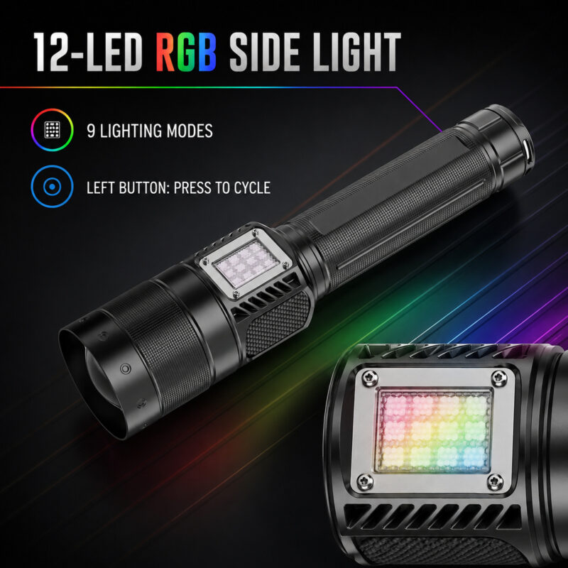 Rechargeable White Laser Zoomable Battery Display LED Flashlight W5254A Black 2000LM For Camping Outdoor Emergency