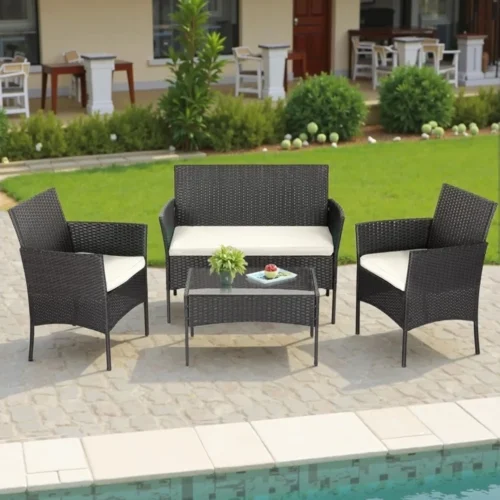 Share Patio Furniture Set 3 Pieces, Outdoor Wicker Furniture with Coffee Table, Modern