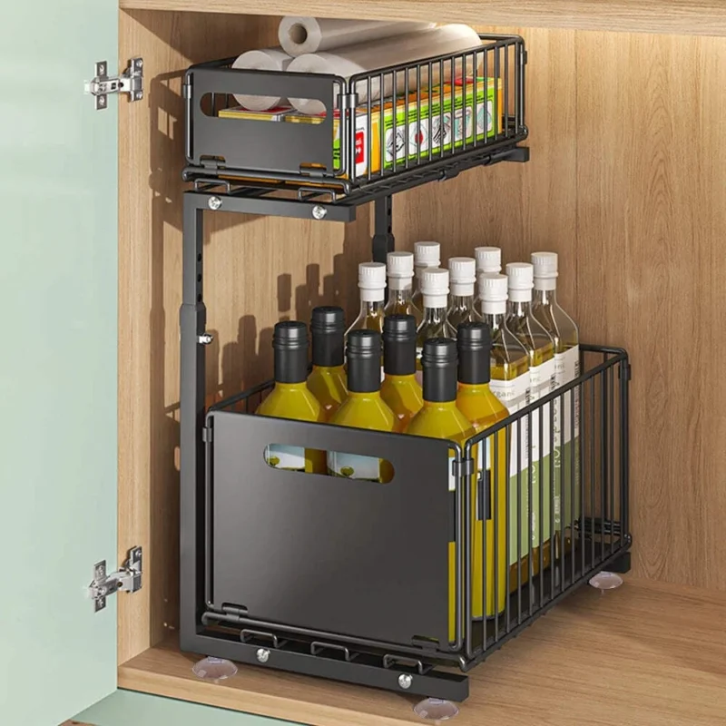 1/2PCS Pull Out Cabinet Organizer Adjustable Kitchen Storage Rack Under Sink Org