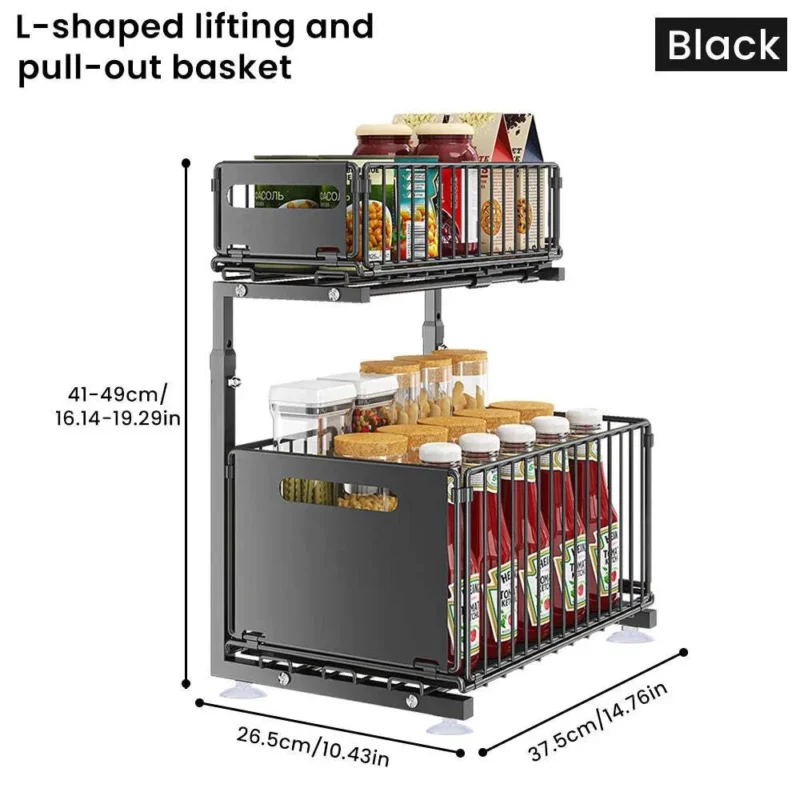 1/2PCS Pull Out Cabinet Organizer Adjustable Kitchen Storage Rack Under Sink Org